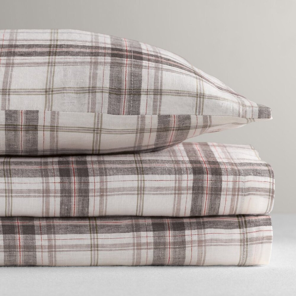 RH Restoration Hardware Washed Windowpane Plaid sheet set Queen NWT SOLD OUT